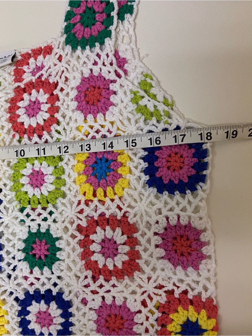 Anna & Ava Granny Square Crochet Colorful Coverup Crop Tank Top Sz L/XL Cotton - Picture 3 of 4